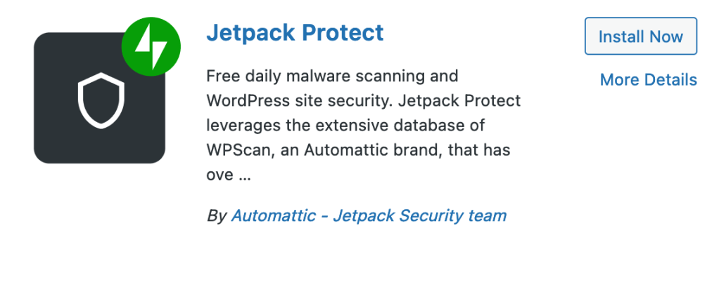 Screenshot of the Jetpack Protect plugin from the WordPress plugin repo 