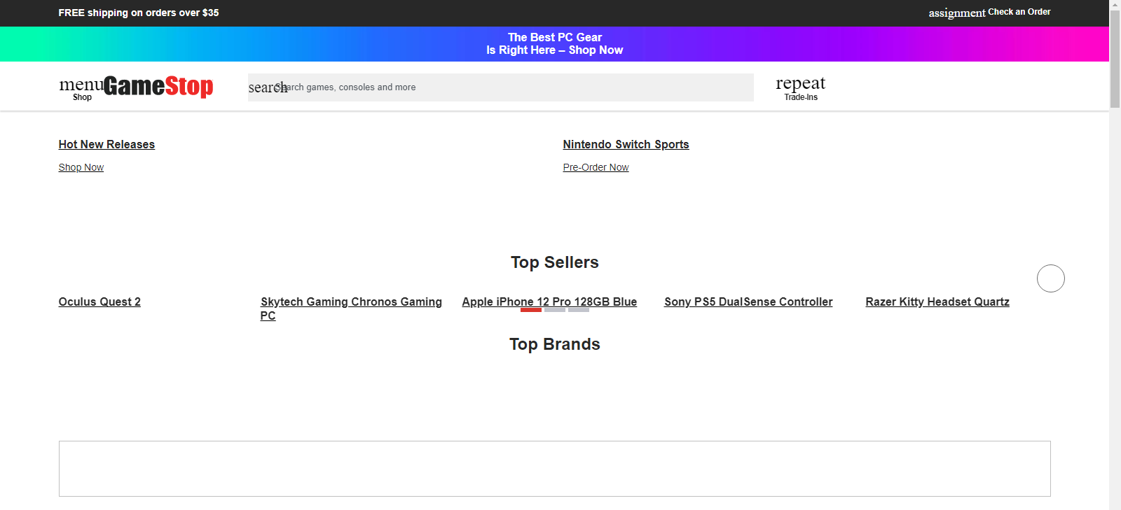 images not loading on the GameStop website, a good example of CLS in action