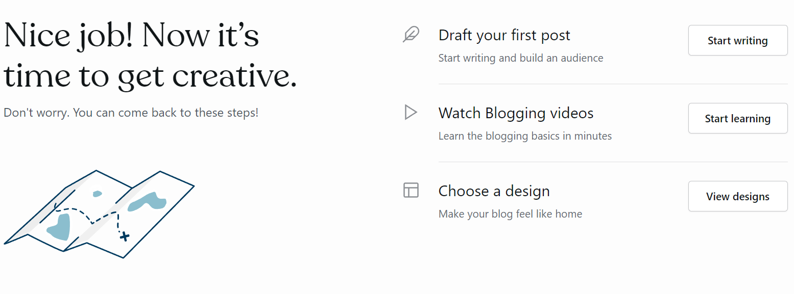 next step options in WordPress