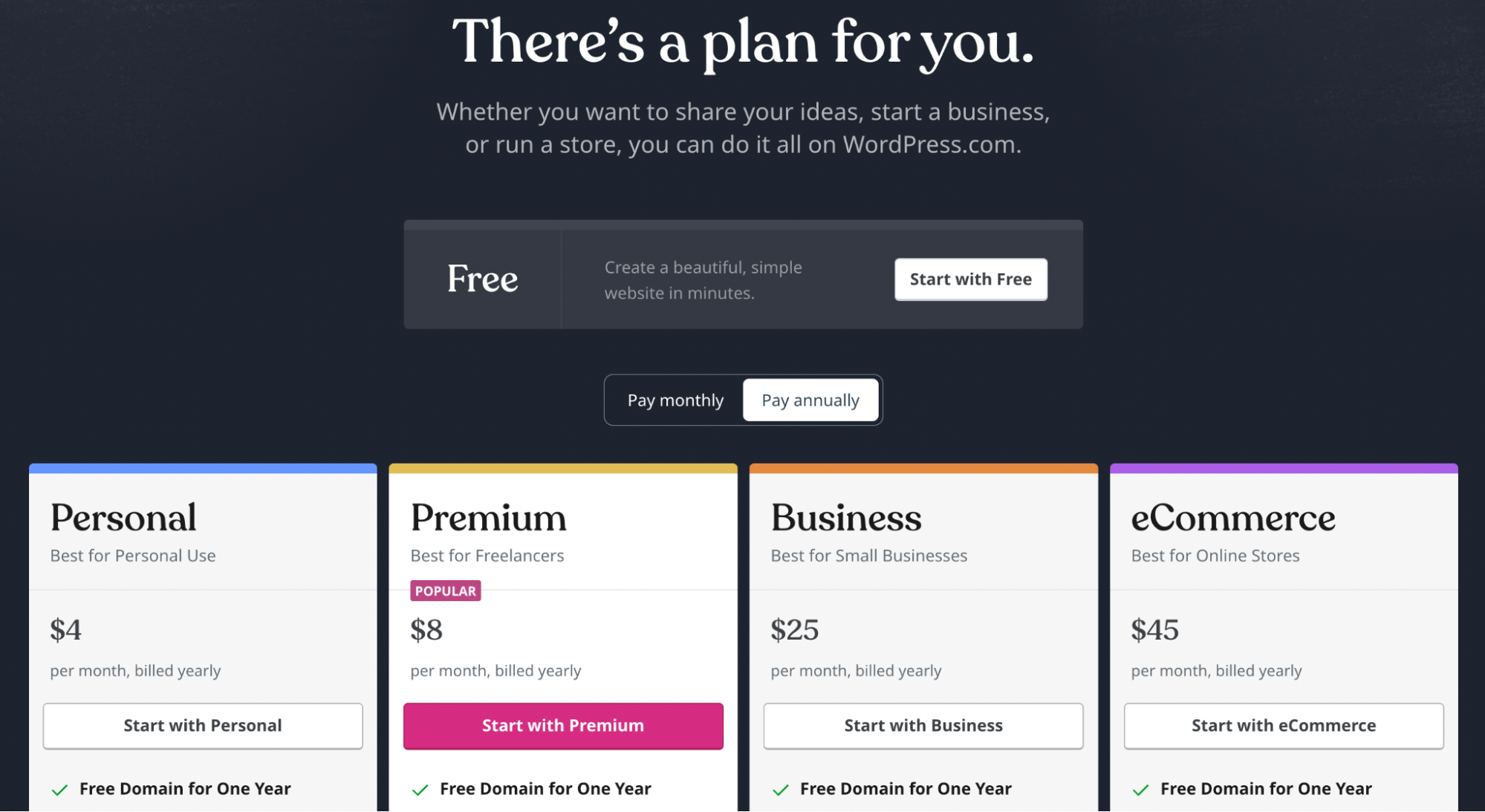 choosing a WordPress.com plan