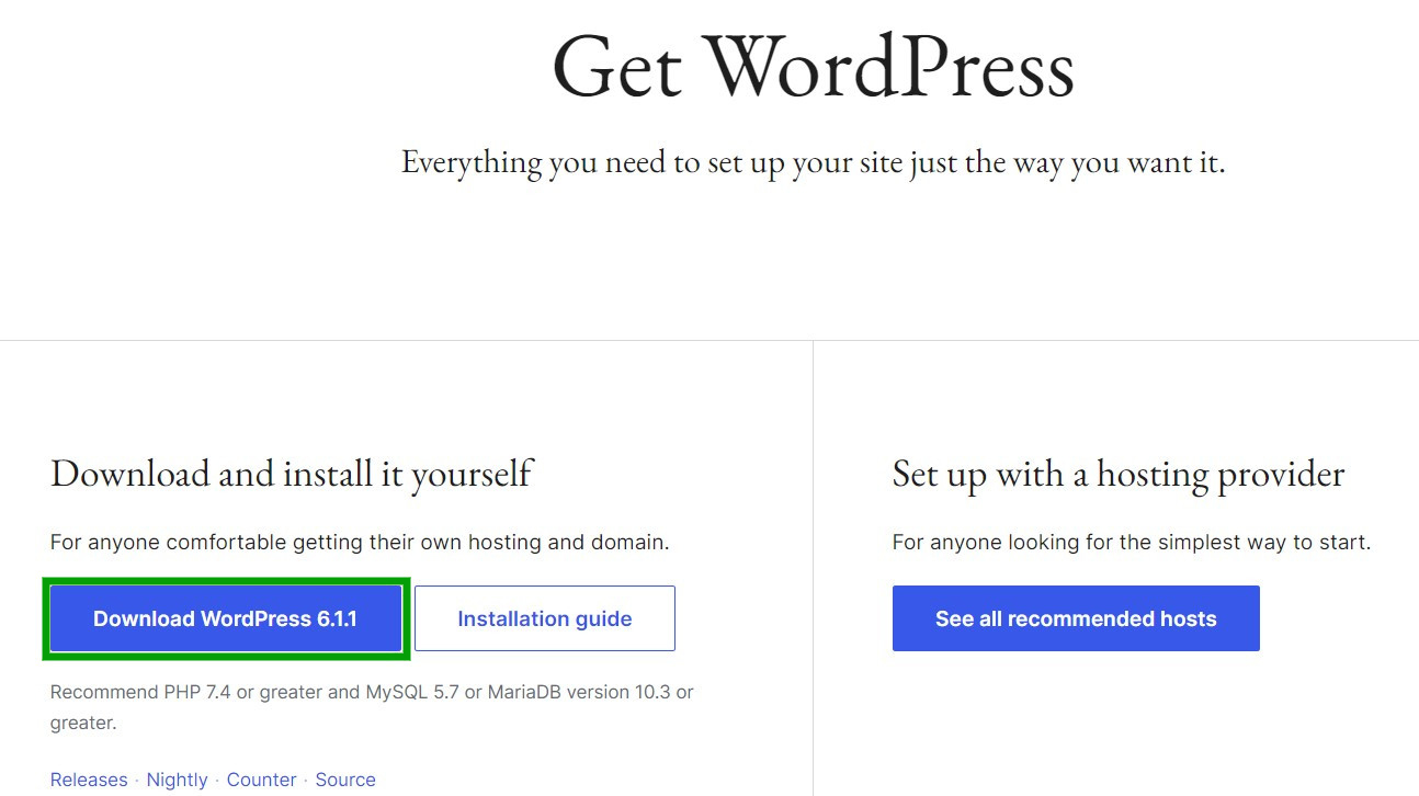 downloading WordPress from the WordPress.org website