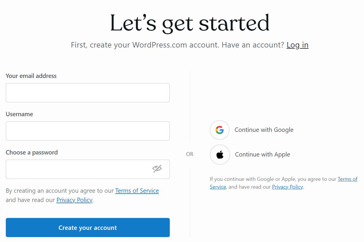 creating a WordPress.com account