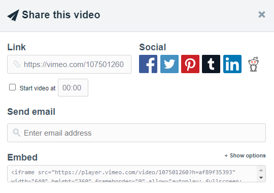 getting the embed code from Vimeo