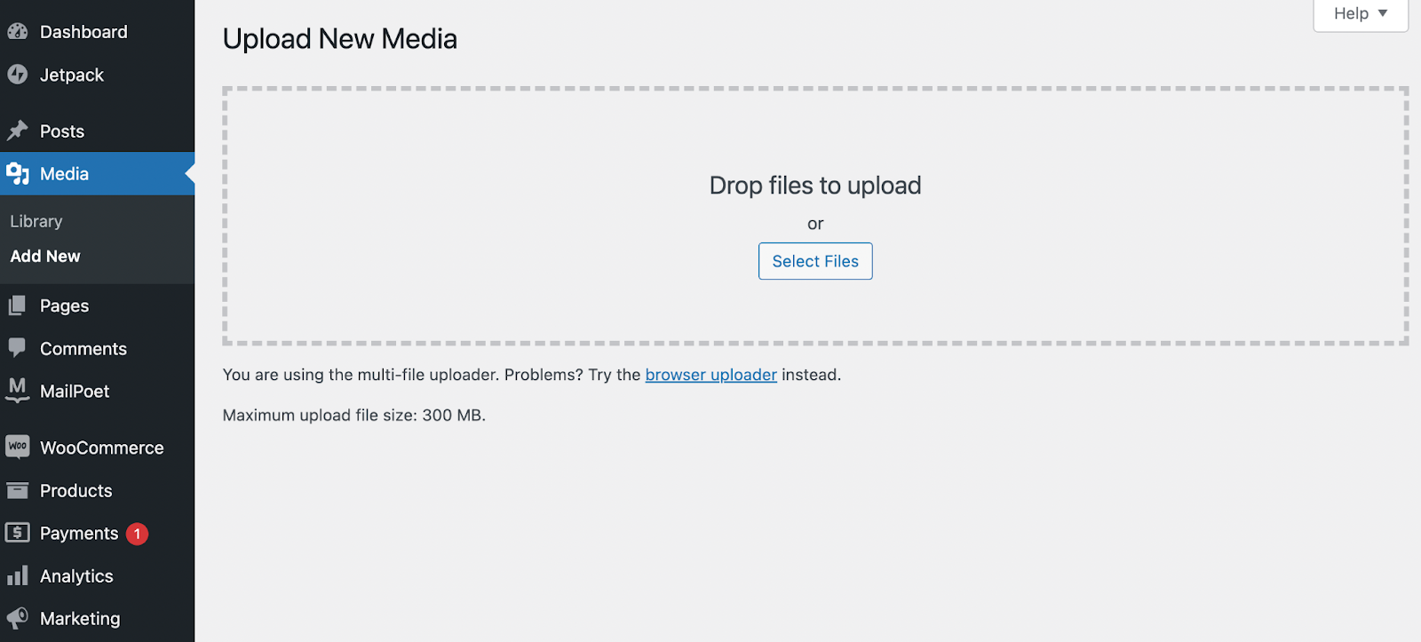 uploading new media file to WordPress