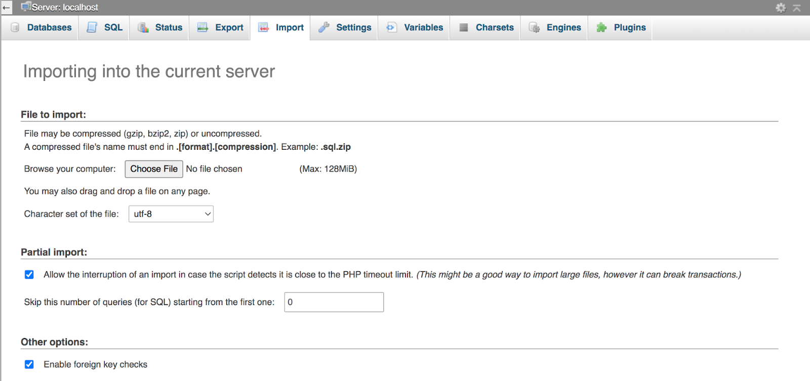 importing a database file