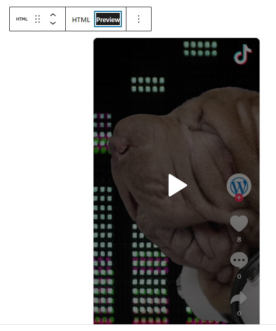 previewing an HTML block with an embedded video