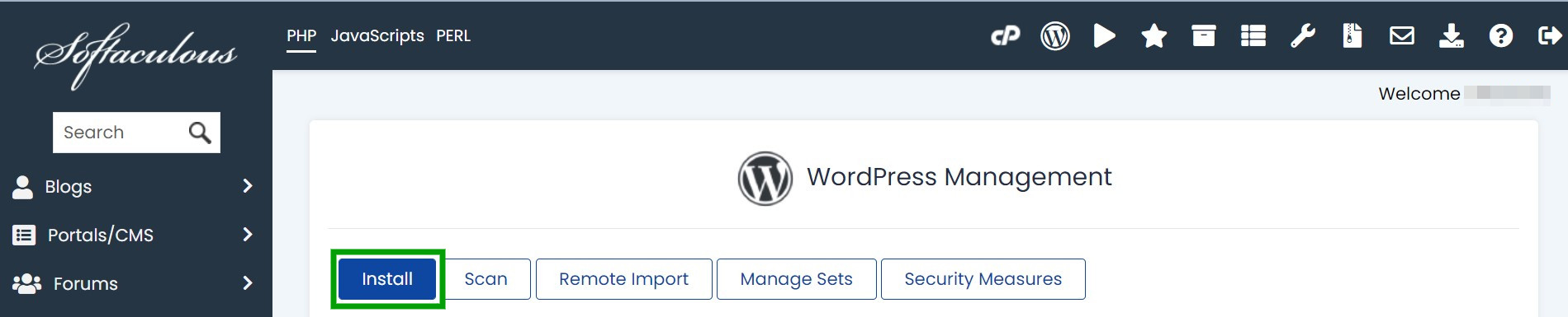 Install option for WordPress