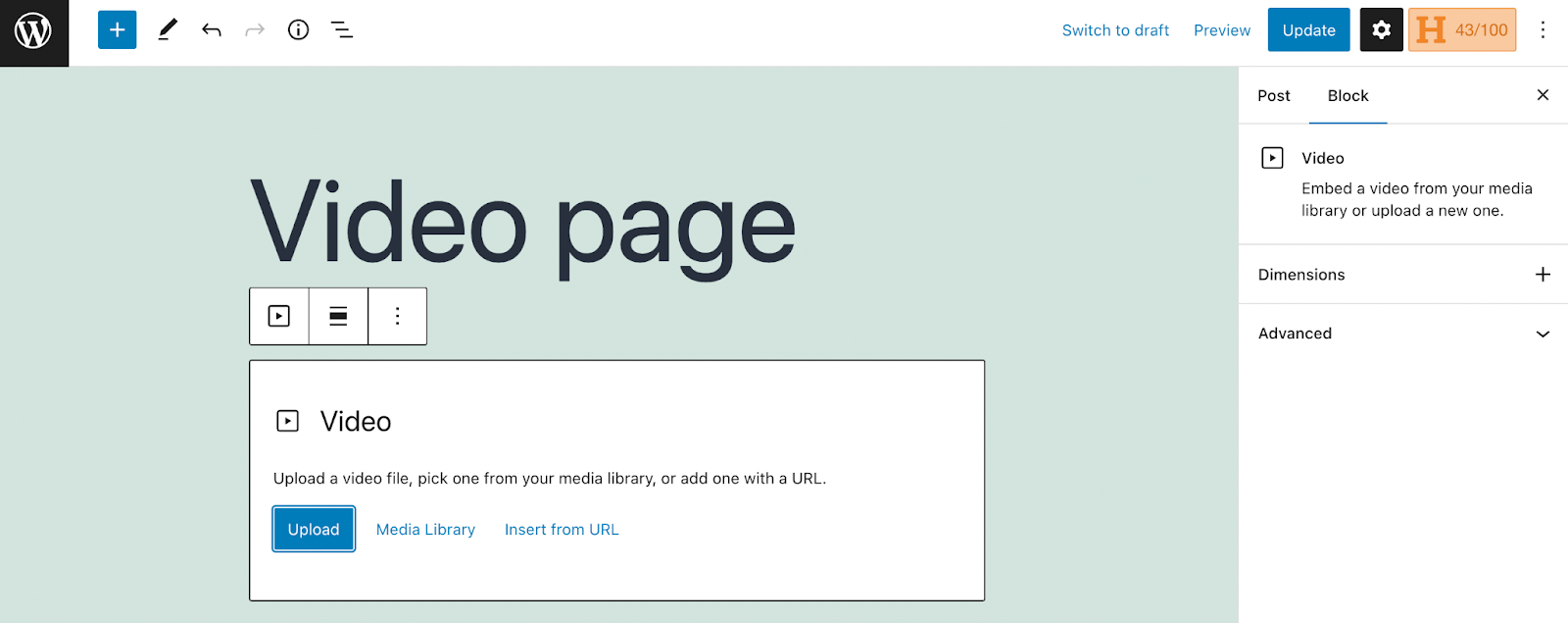 adding a Video block to WordPress