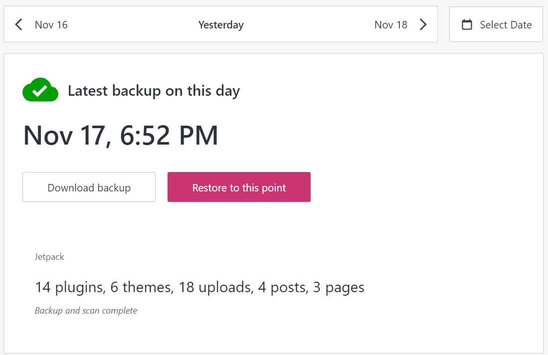 restoring a backup with Jetpack VaultPress Backup