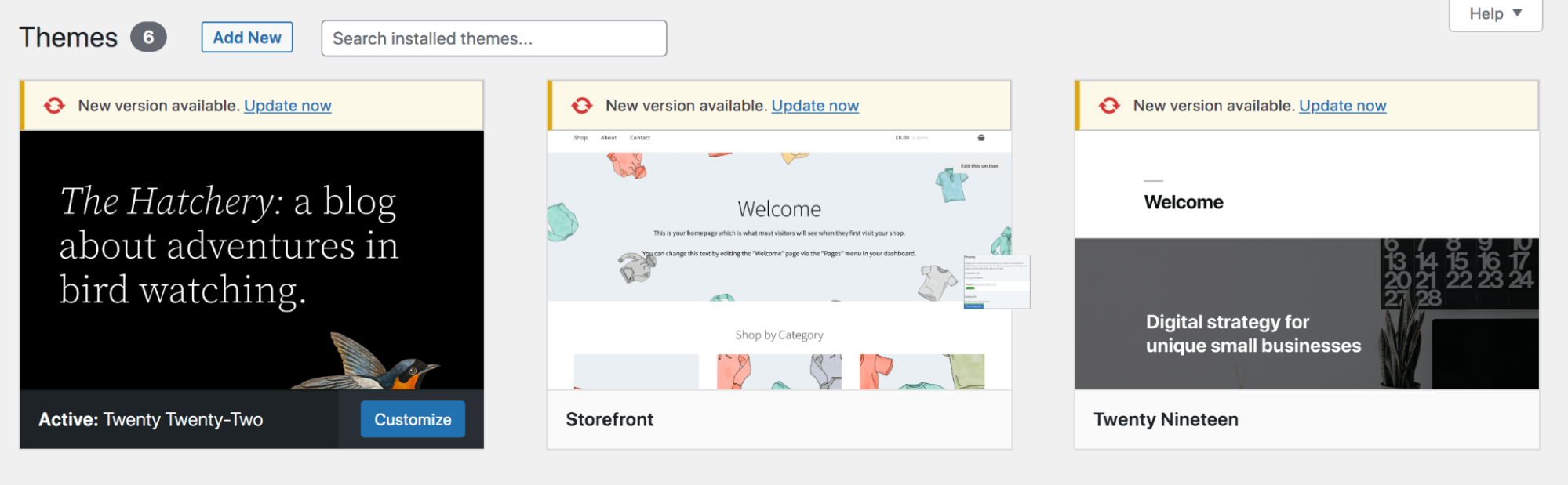 updates available for three themes