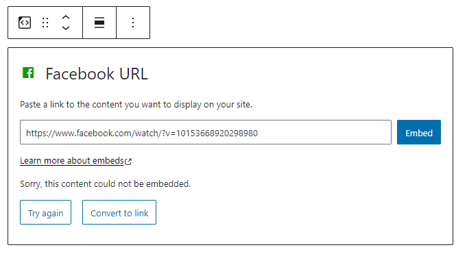 adding a Facebook block to WordPress