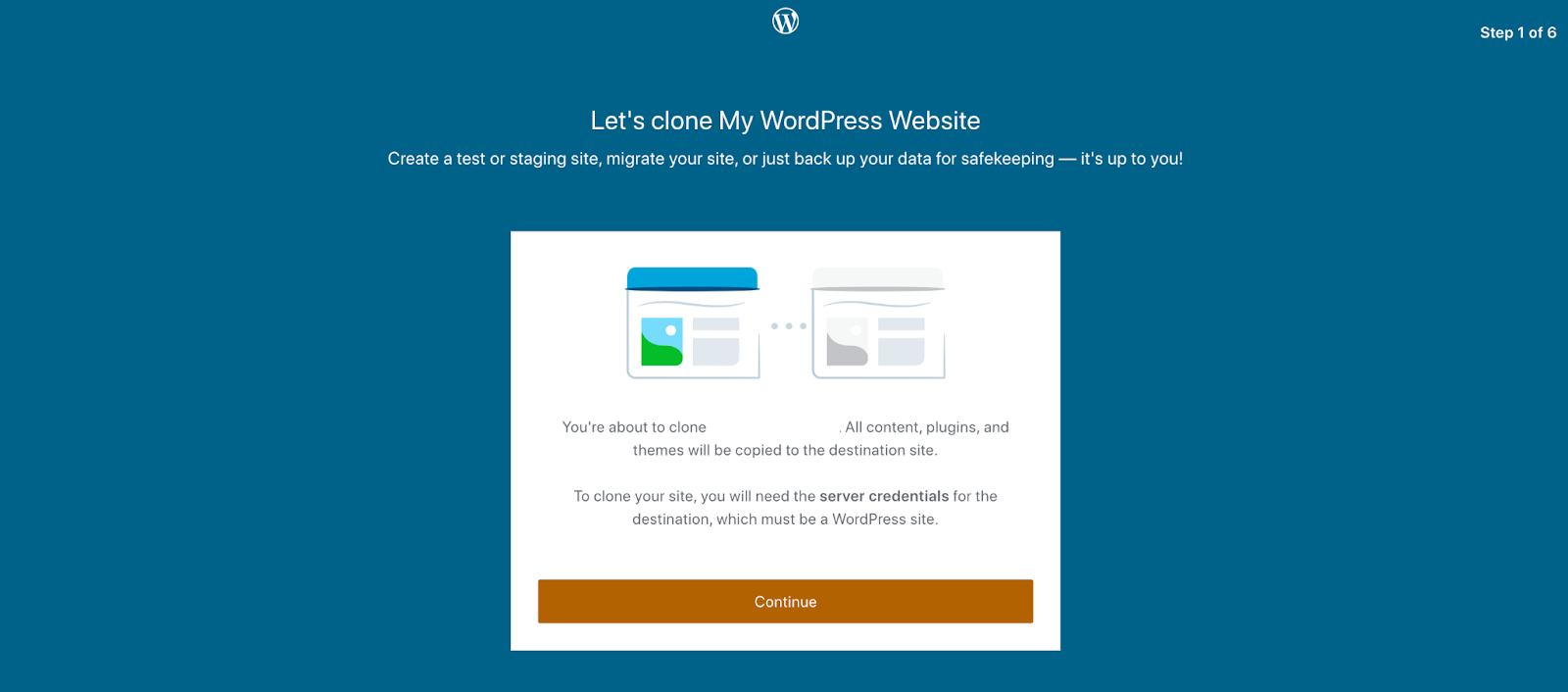 confirming the WordPress clone settings