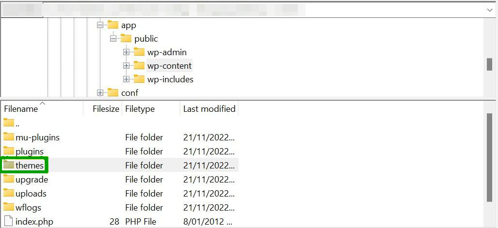 selecting the Themes folder