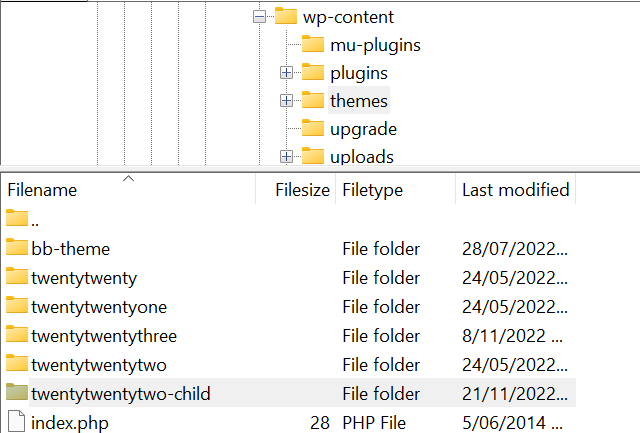 creating a child theme folder 
