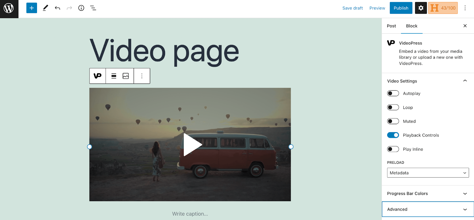 block options for VideoPress