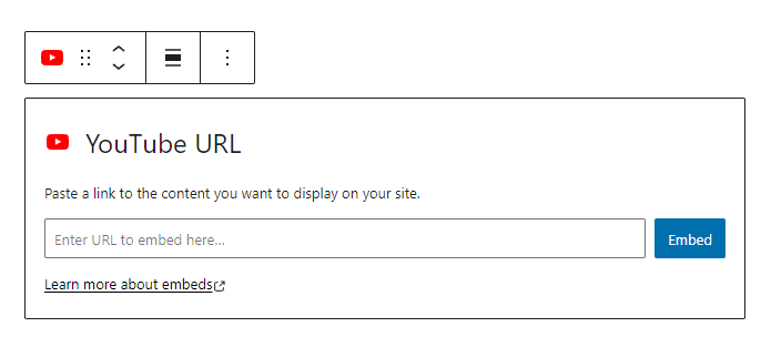 adding a YouTube block in WordPress