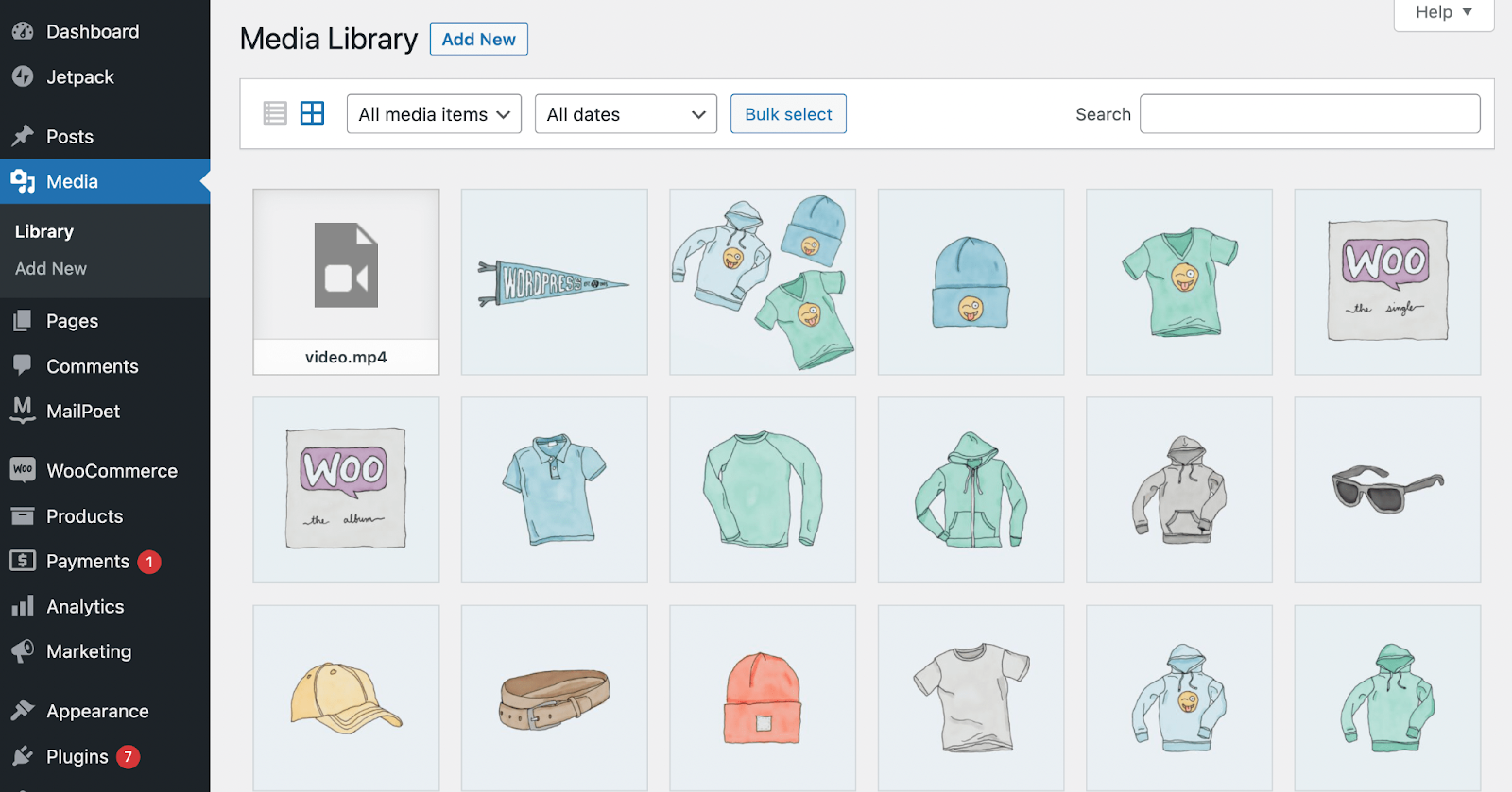 media library with photos and videos