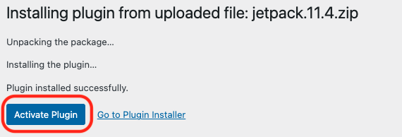 activate plugin button highlighted when the plugin is being installed