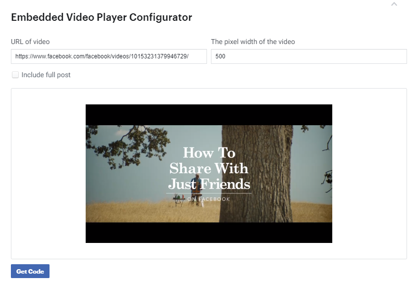embedded video player confiigurator