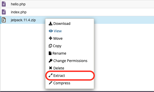 extracting a plugin in cPanel