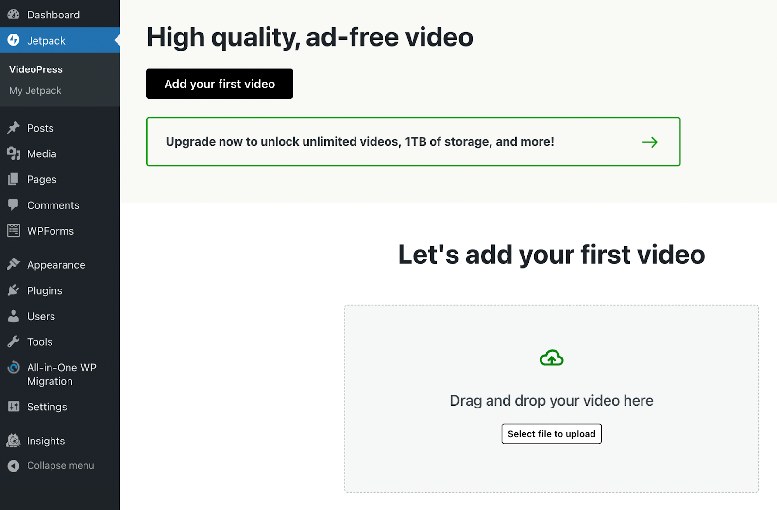 option to add your first video
