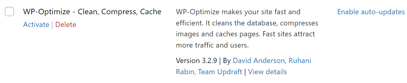 option to delete a WordPress plugin