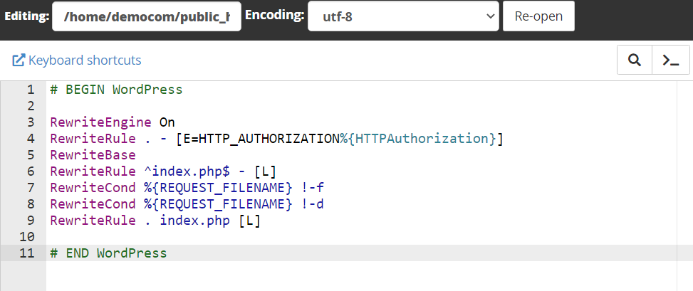 editing the .htaccess file in file manager