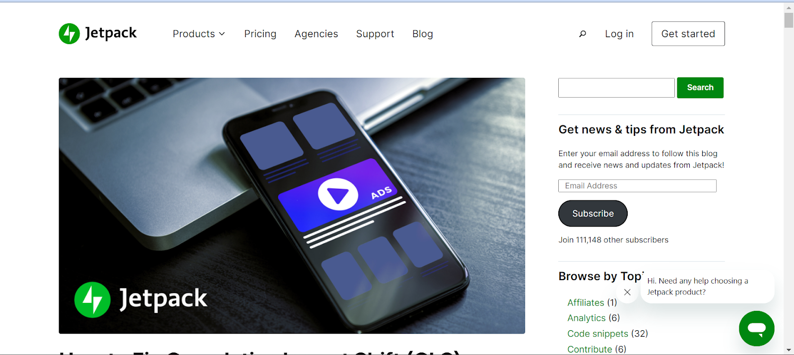 example of above-the-fold content on the Jetpack site