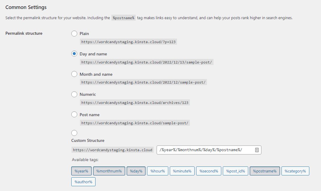 updating WordPress permalinks
