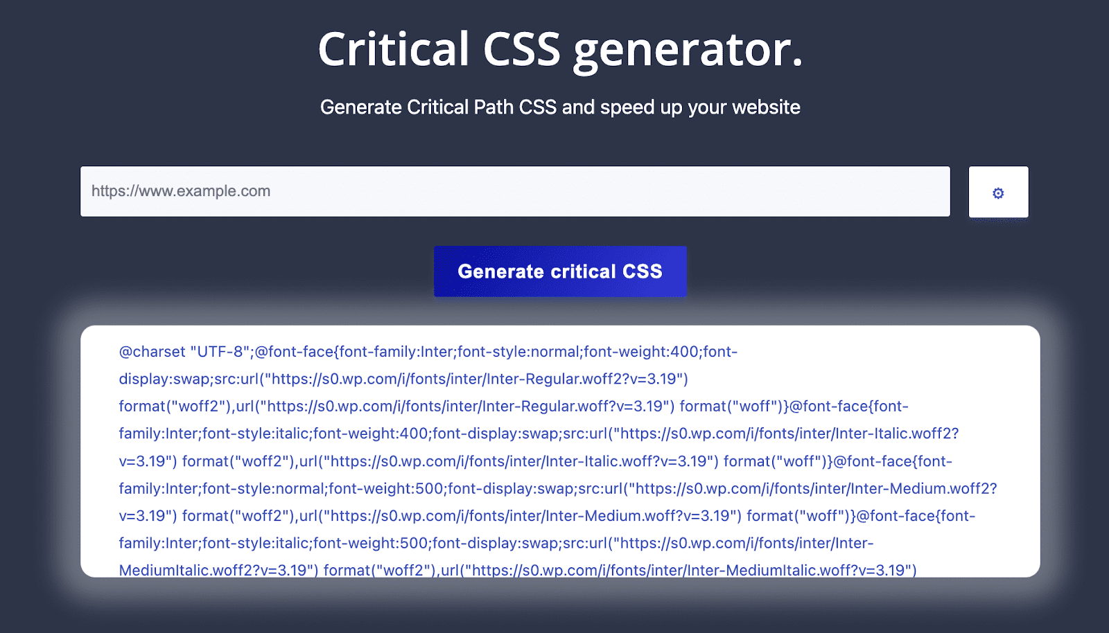critical CSS generated for a site