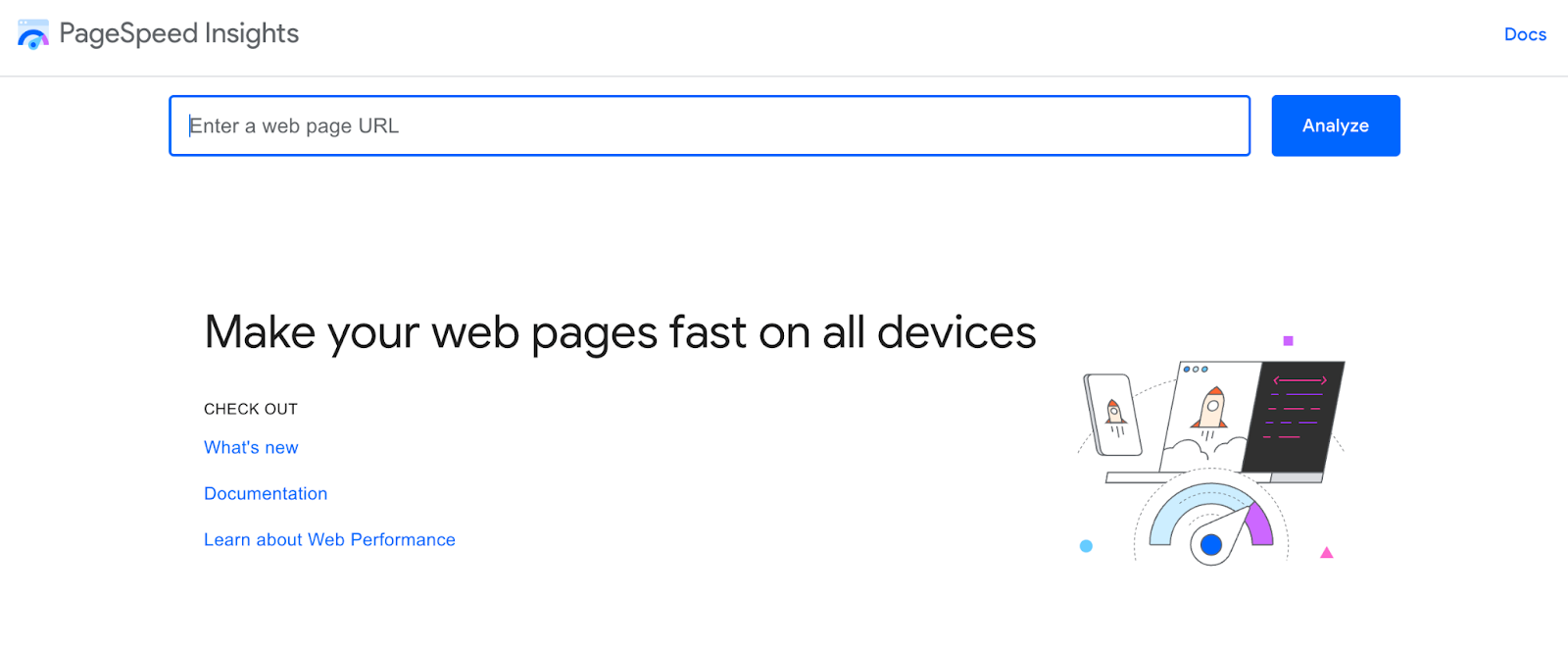 Google PageSpeed homepage