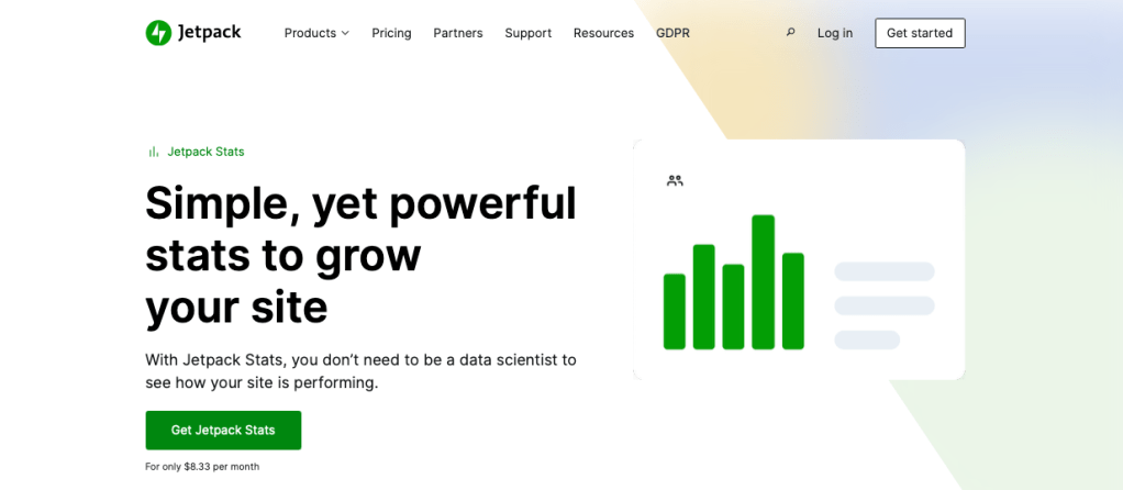 Jetpack Stats with the text "simple yet powerful stats to grow your site"