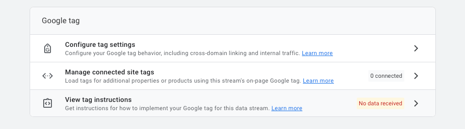 Google tag settings and options