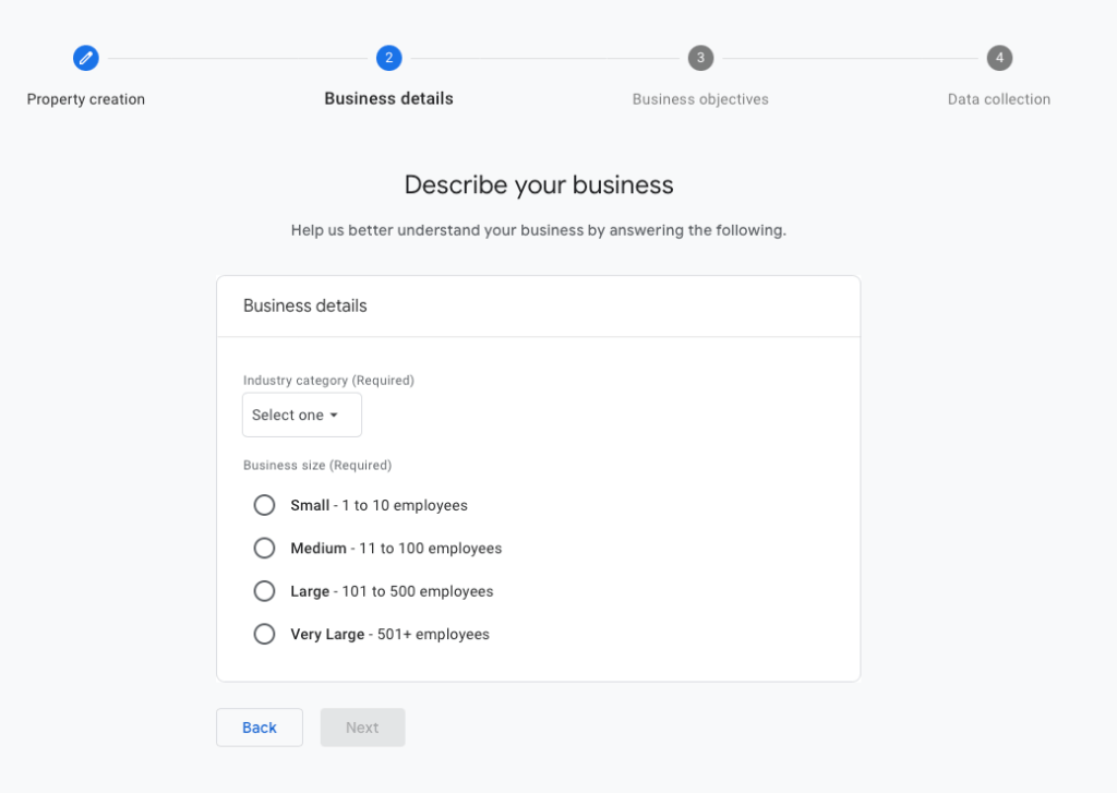 Business details tab of Google Analytics