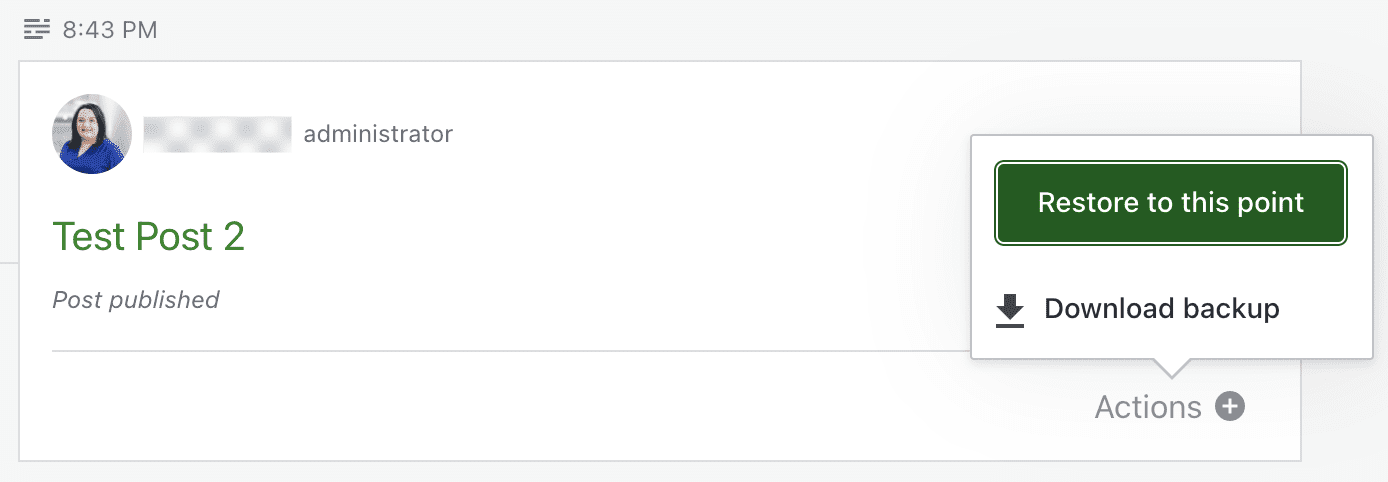 green button with text "restore to this point"
