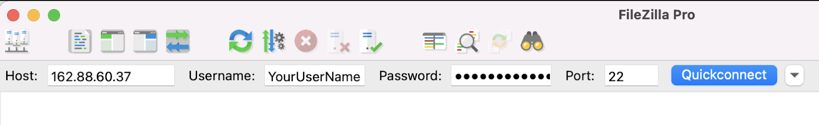 entering ftp information in FileZilla