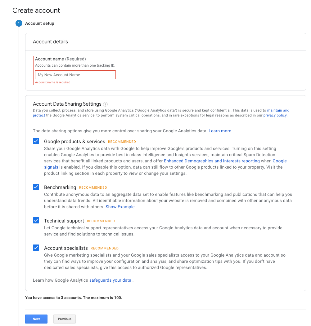 create an account name in Google Analytics