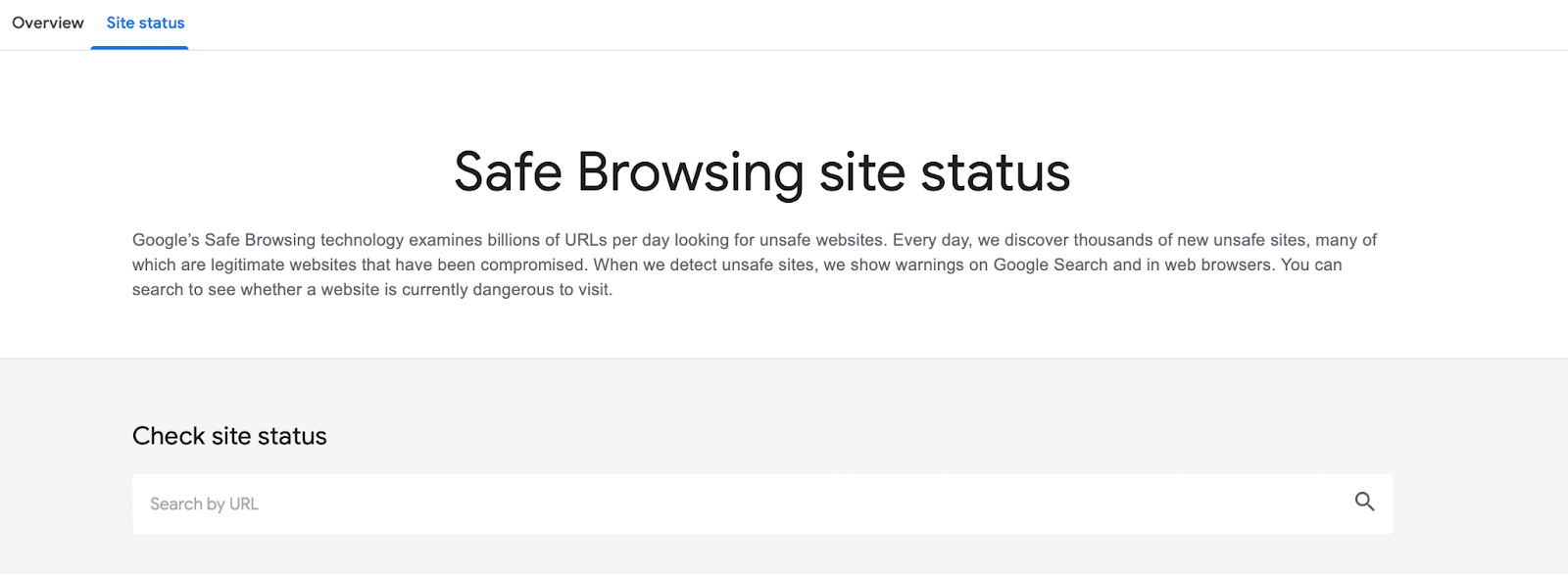 Google's Safe Browsing tool with a site status search bar