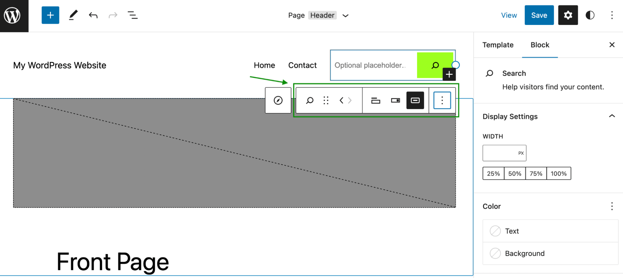toolbar for the Search block