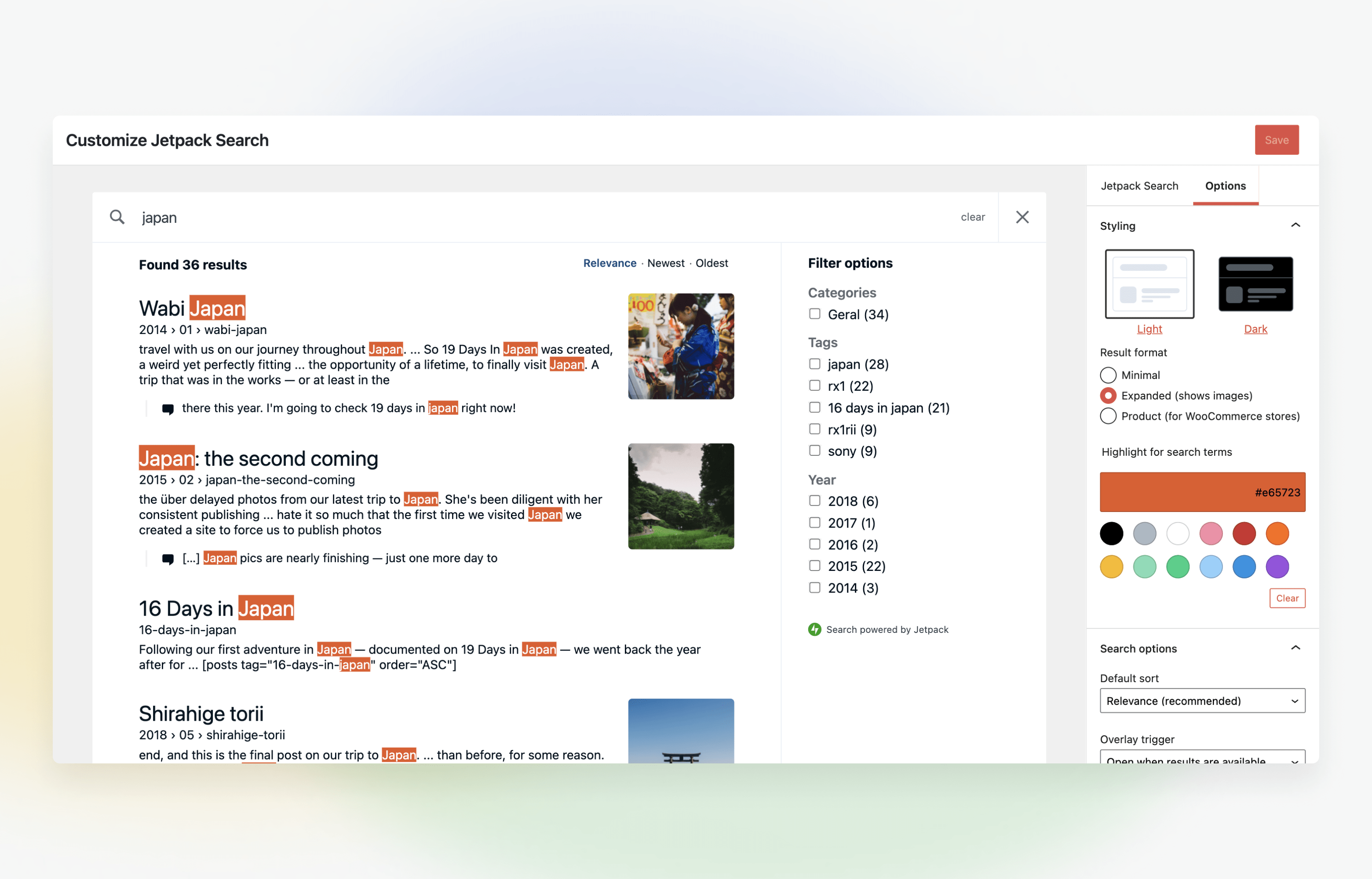 example of Jetpack Search in action