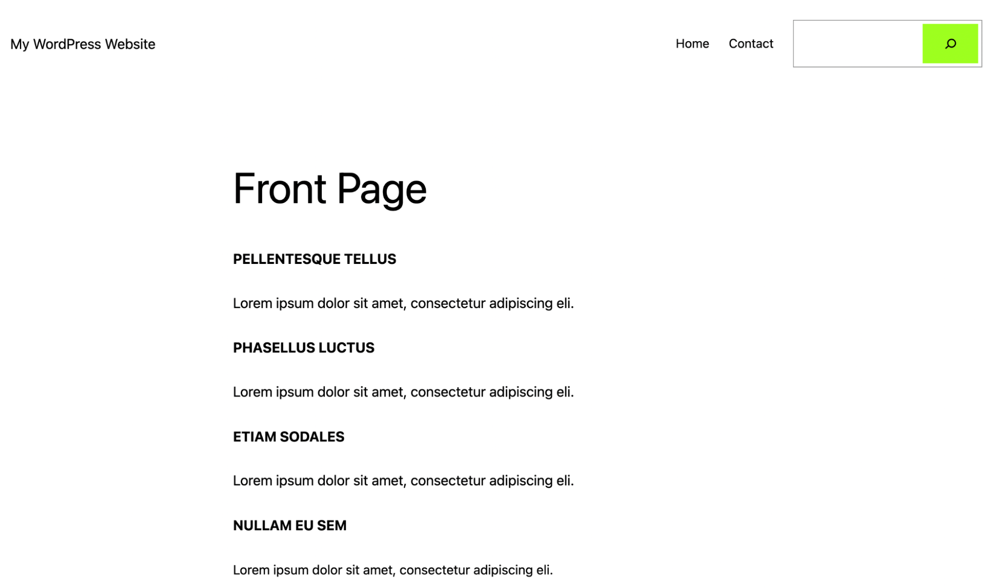 example of a WordPress search bar in the header