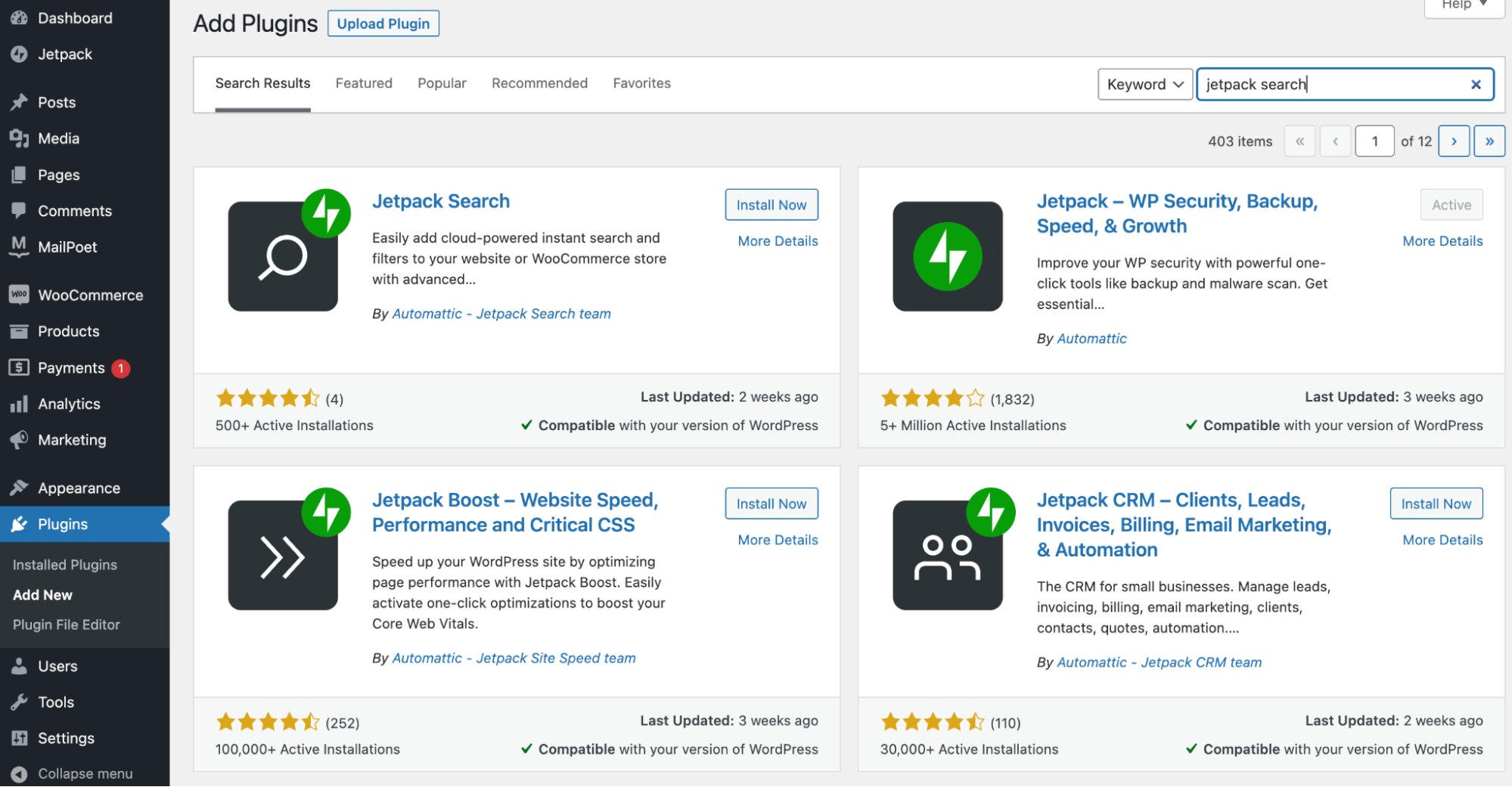 Jetpack Search in the WordPress plugin repository