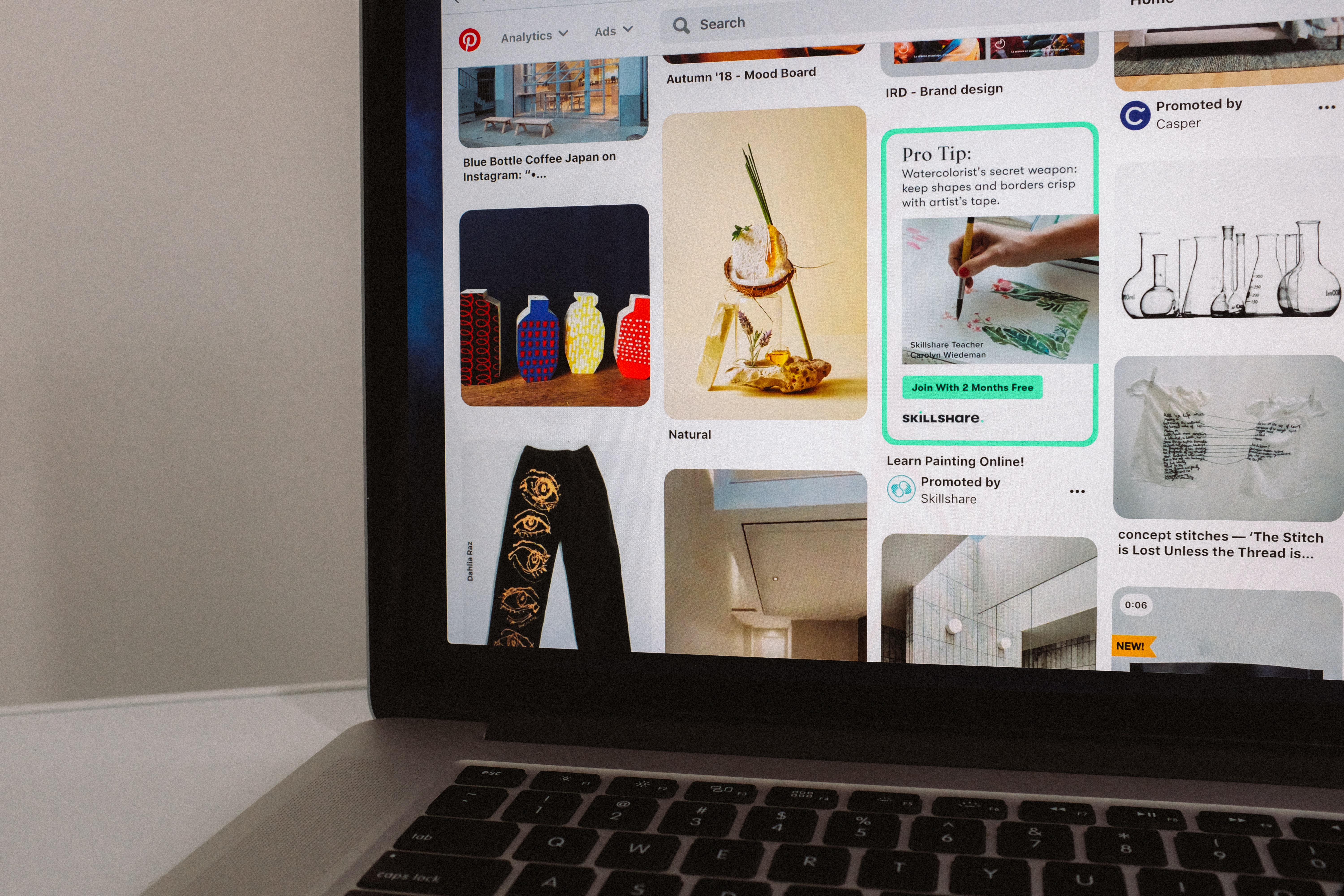 Pinterest feed on a laptop screen