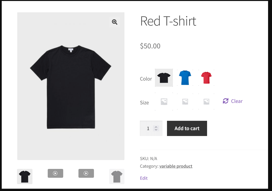 example of product page with variation swatches