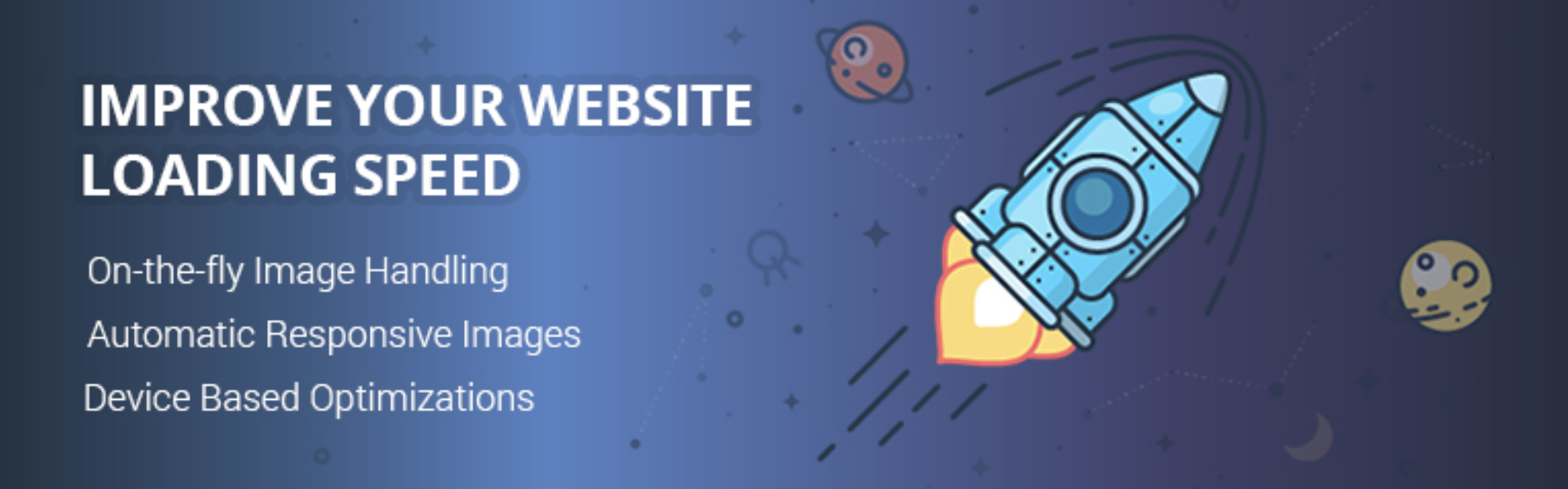 Optimole hero image with a rocket illustration