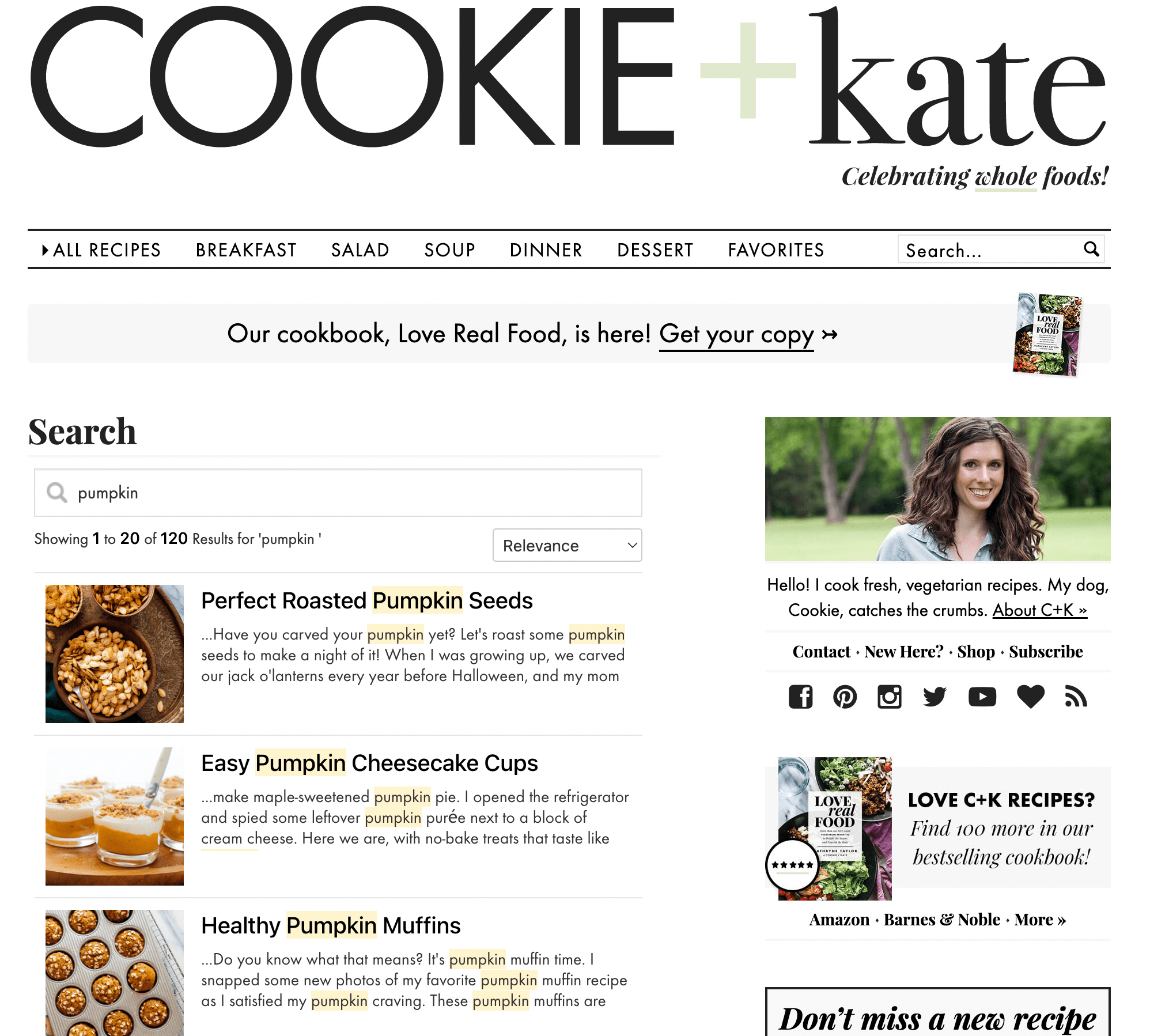 Cookie + Kqte website, showing the search results page