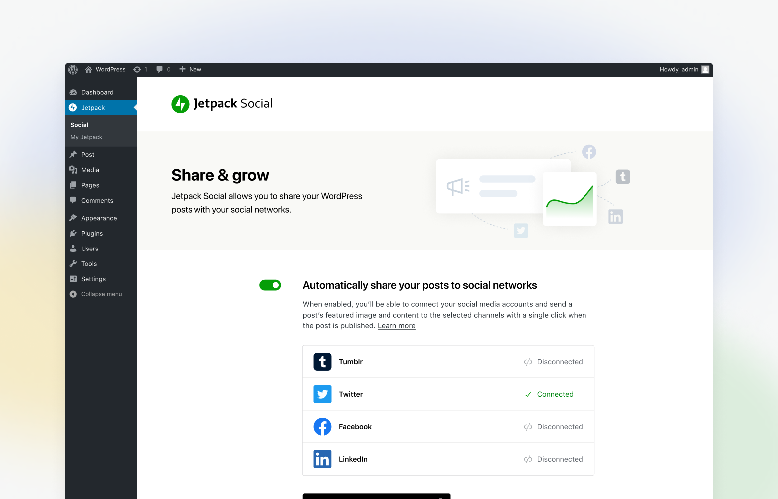 options to automate social media publishing within Jetpack Social