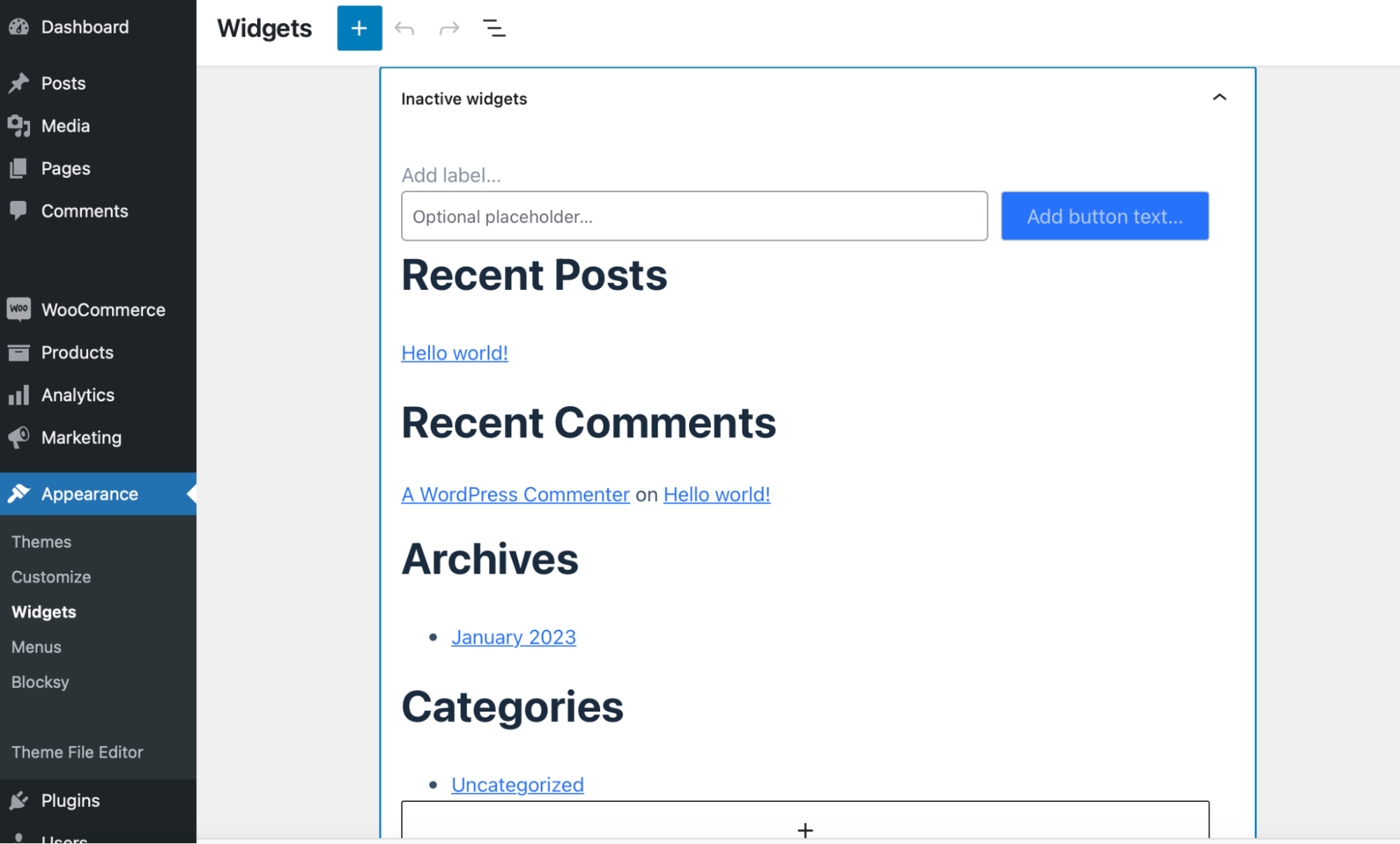 editing widgets in WordPress