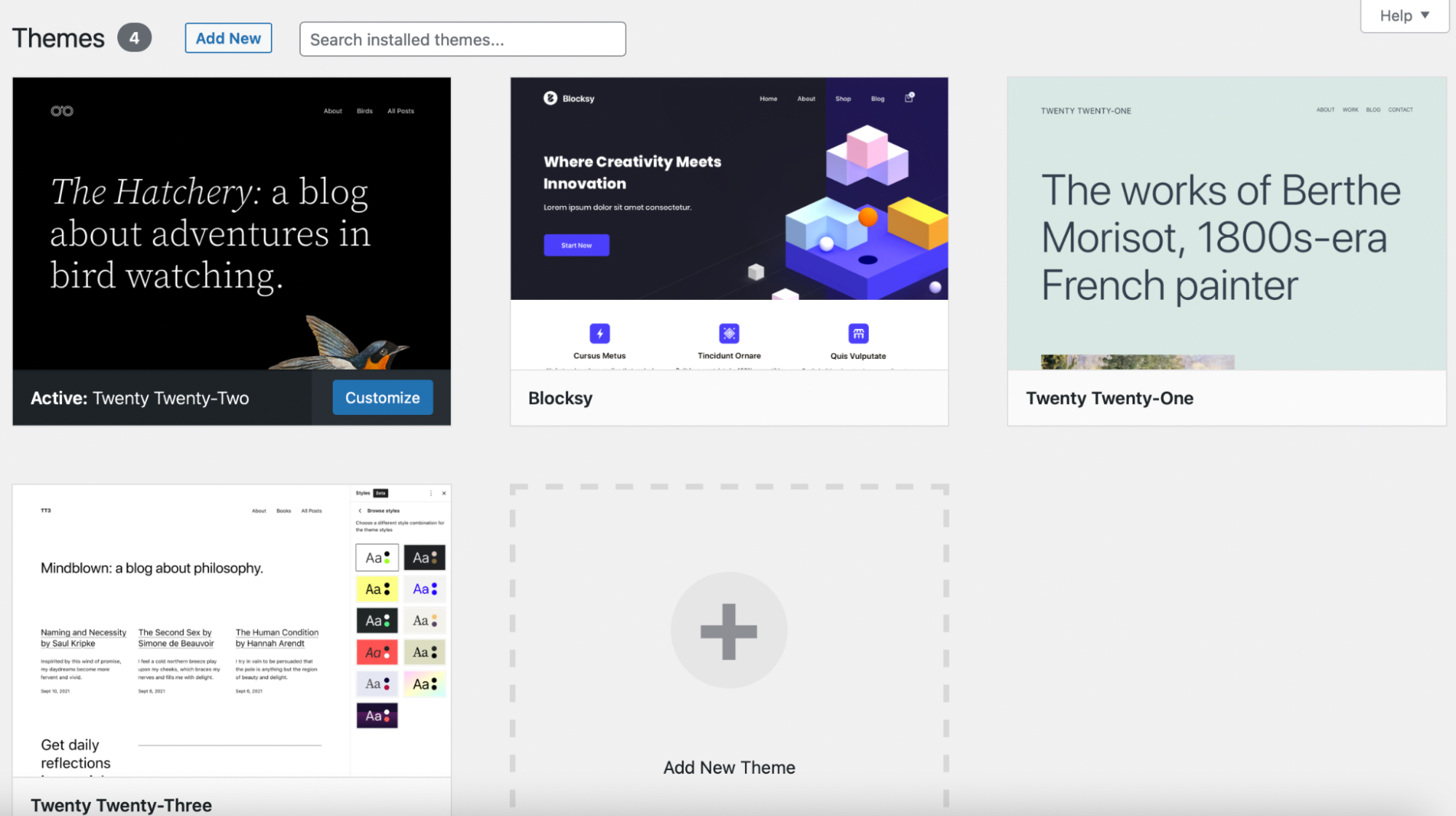 list of themes installed on a WordPress site