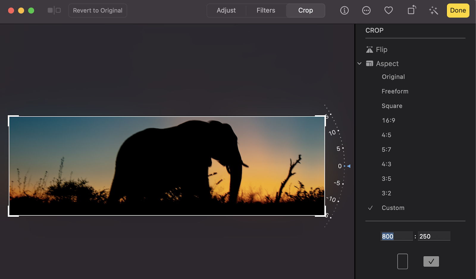 choosing a custom image size on Mac